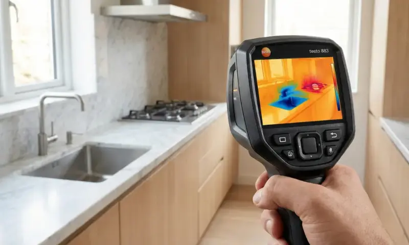 Tecnico specializzato utilizza termocamera e geofono per trovare infiltrazione acqua senza rompere in Romagna